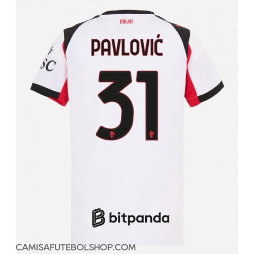 Camisa de time de futebol AC Milan Strahinja Pavlovic #31 Replicas 2º Equipamento Feminina 2025-26 Manga Curta